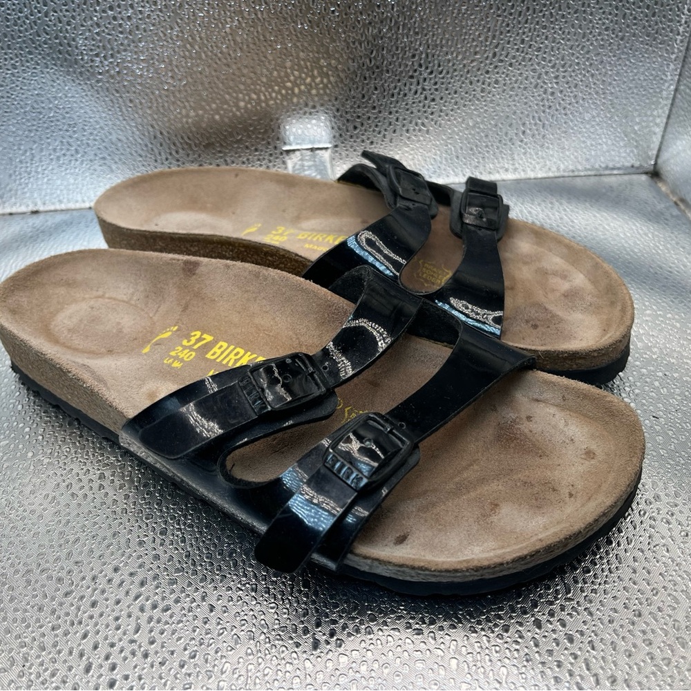 Birkenstock Arizona Birko-Flor Patent Black Sandals Size EUR 37 240